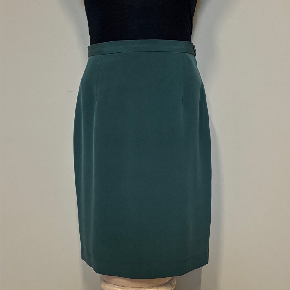 Jones New York Elegant Silk Teal Pencil Midi Skirt; Fully Lined; Size: 2